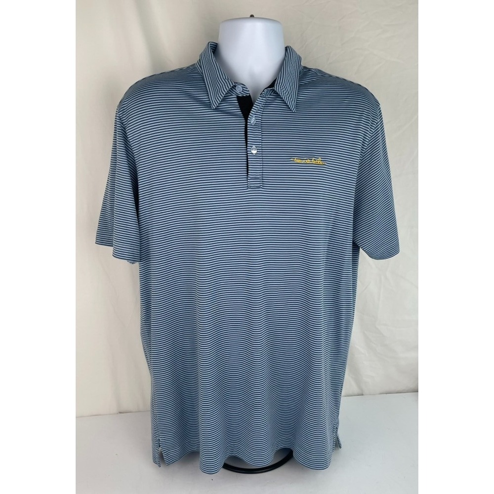 Travis Mathew Mens XL Blue Grey Striped Golf Polo Short Sleeve 500 Club Shirt